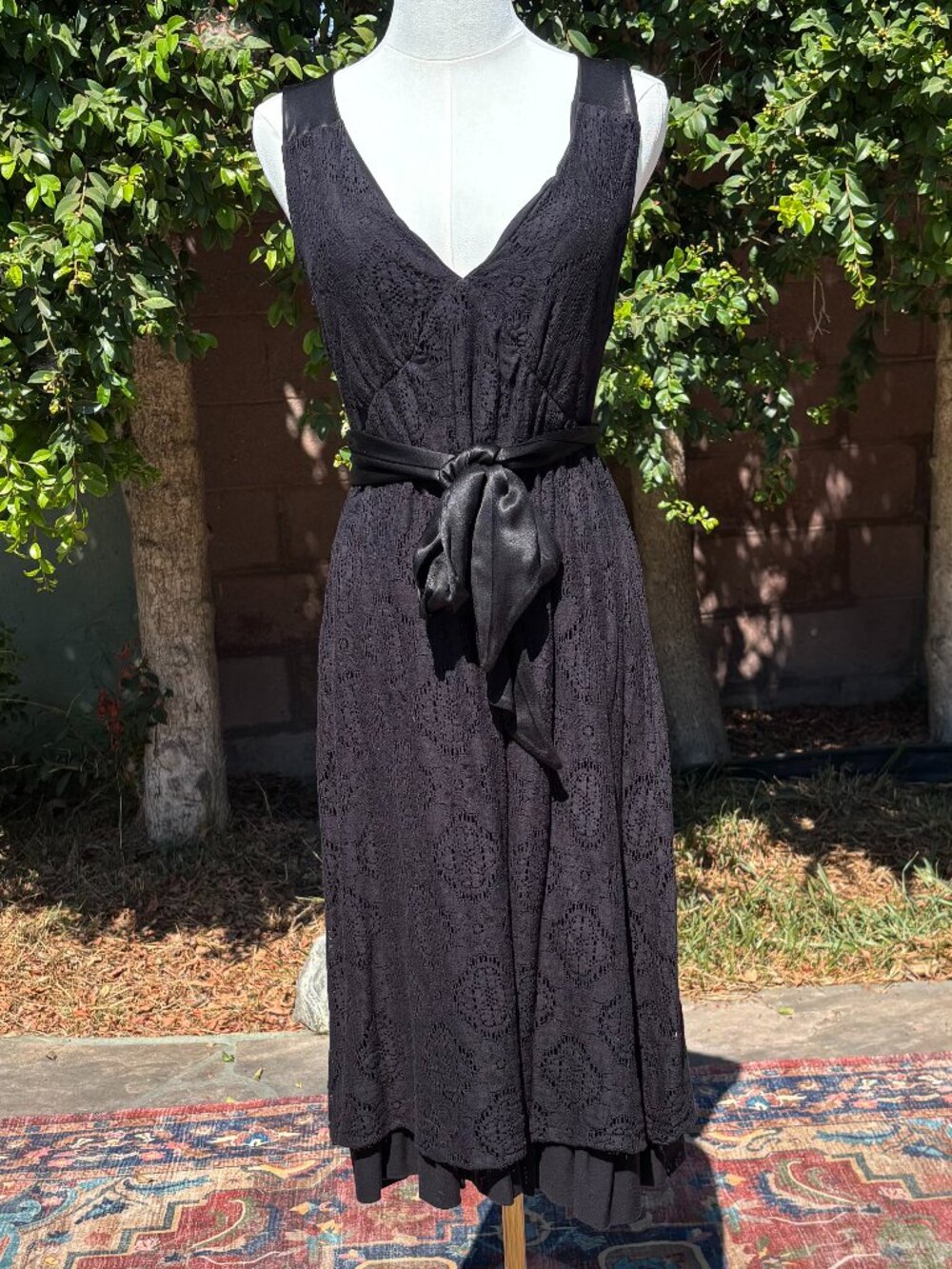 Bundle 2/$30! Ella Moss Black Lace Fit & Flare Dress Sash Medium Stretch